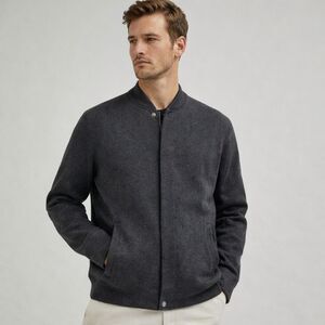 COS Men’s Wool Bomber Jacket Charcoal Gray Zip Front Minimalist Size XL